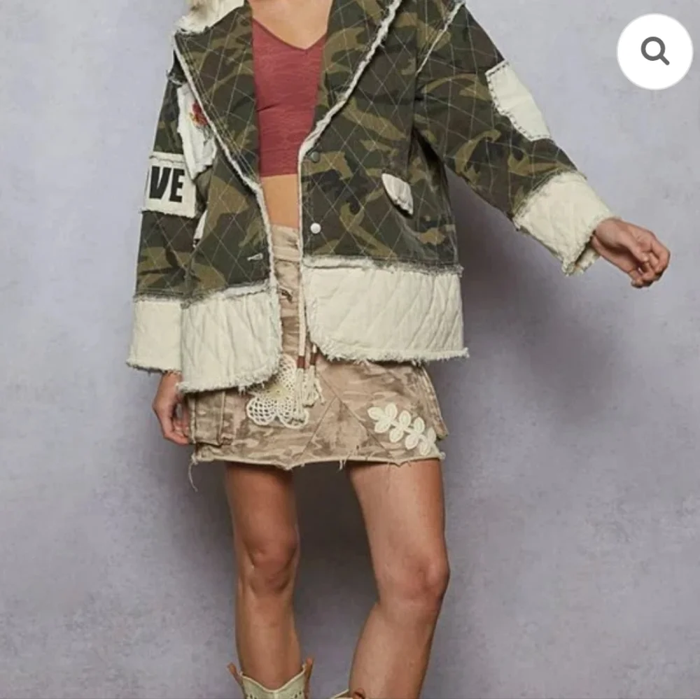 New POL Camo Jacket with Patchwork and Crystal Heart Details Size Large - Picture 3 of 10